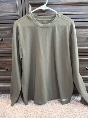 NOBULL Men's Olive Waffle-Knit Long Sleeve Shirt